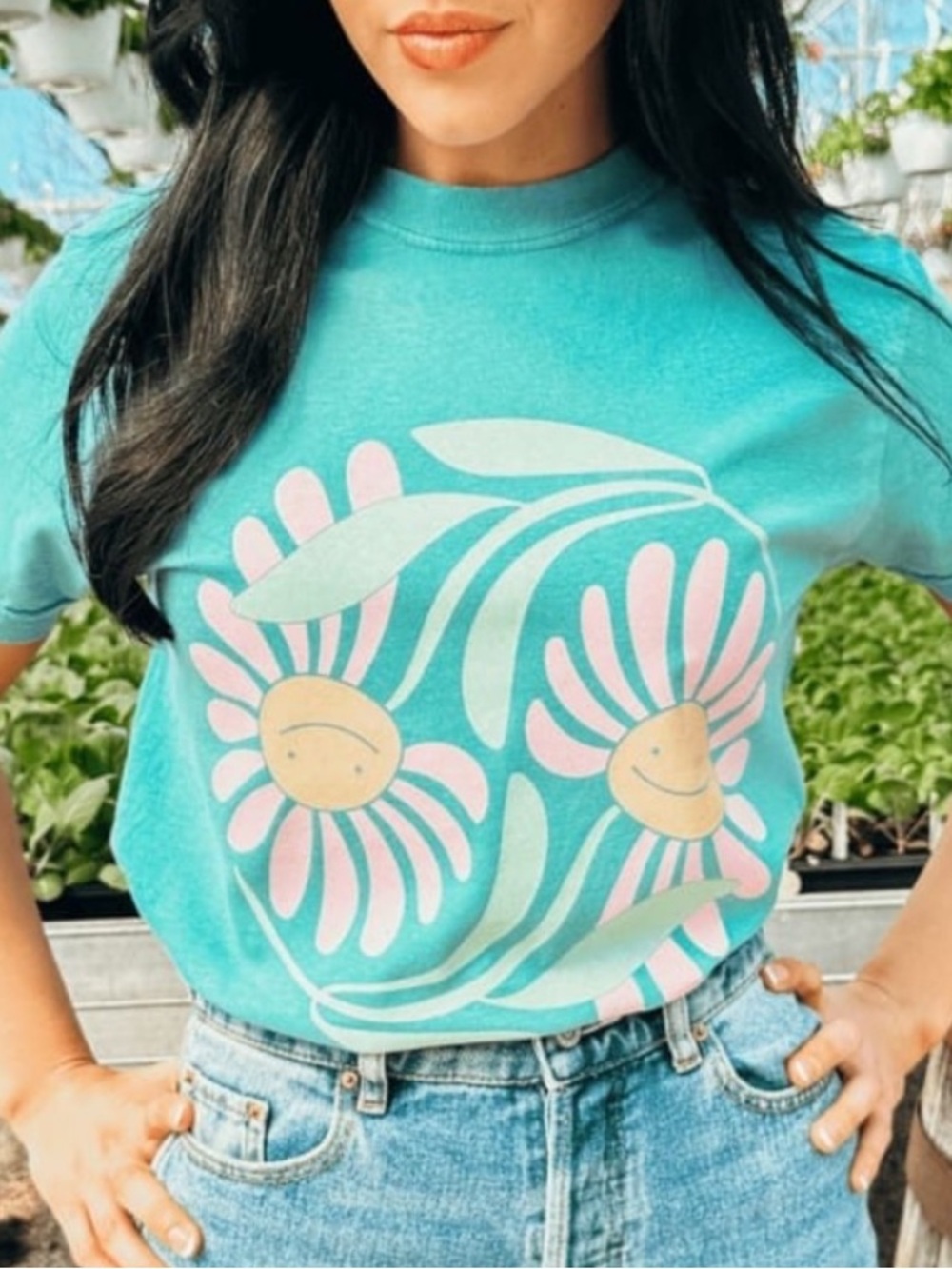 Mountain Movers Floral Fun Graphic Teal Tee